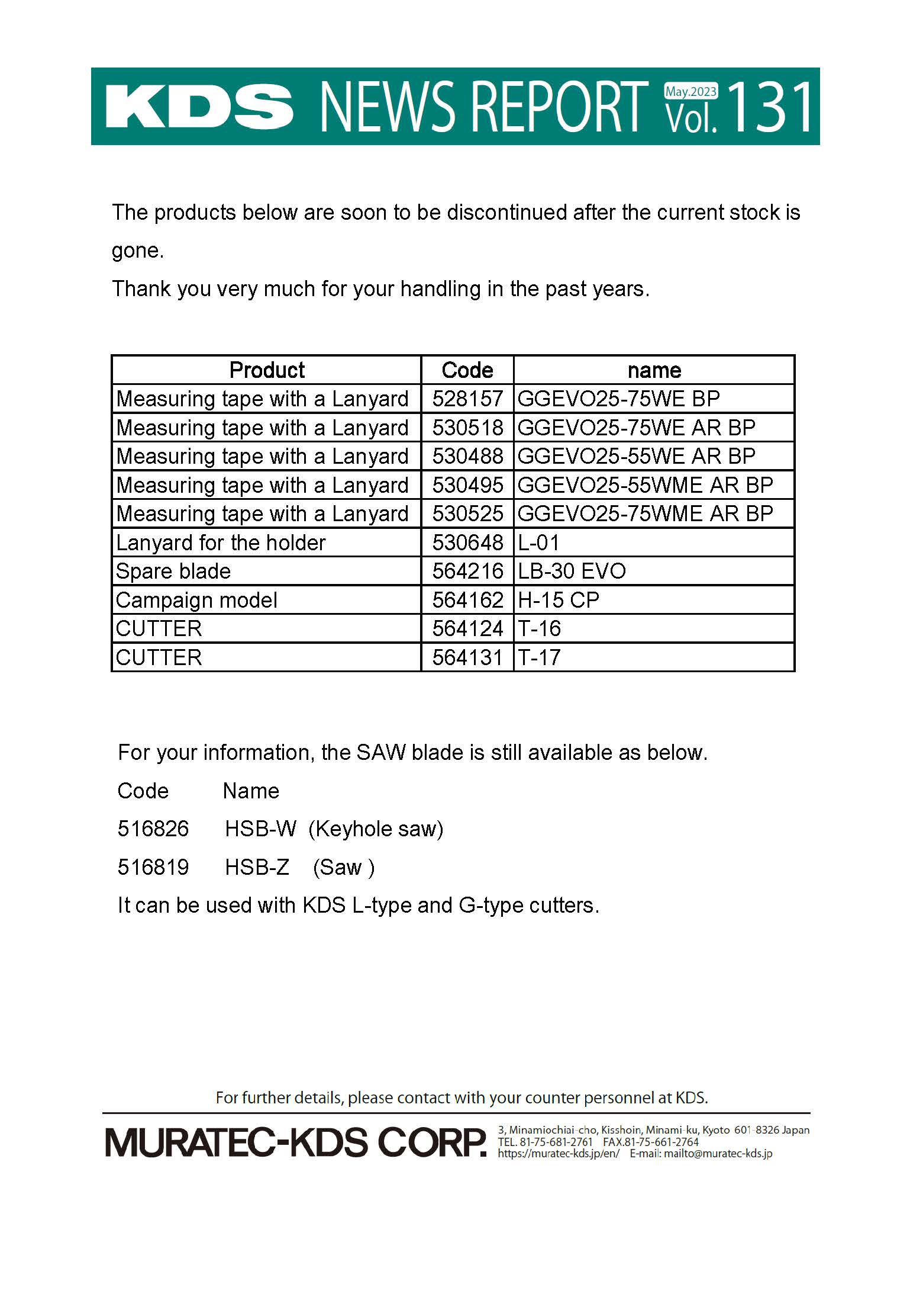 Product Discontinuation Notice in May 2023